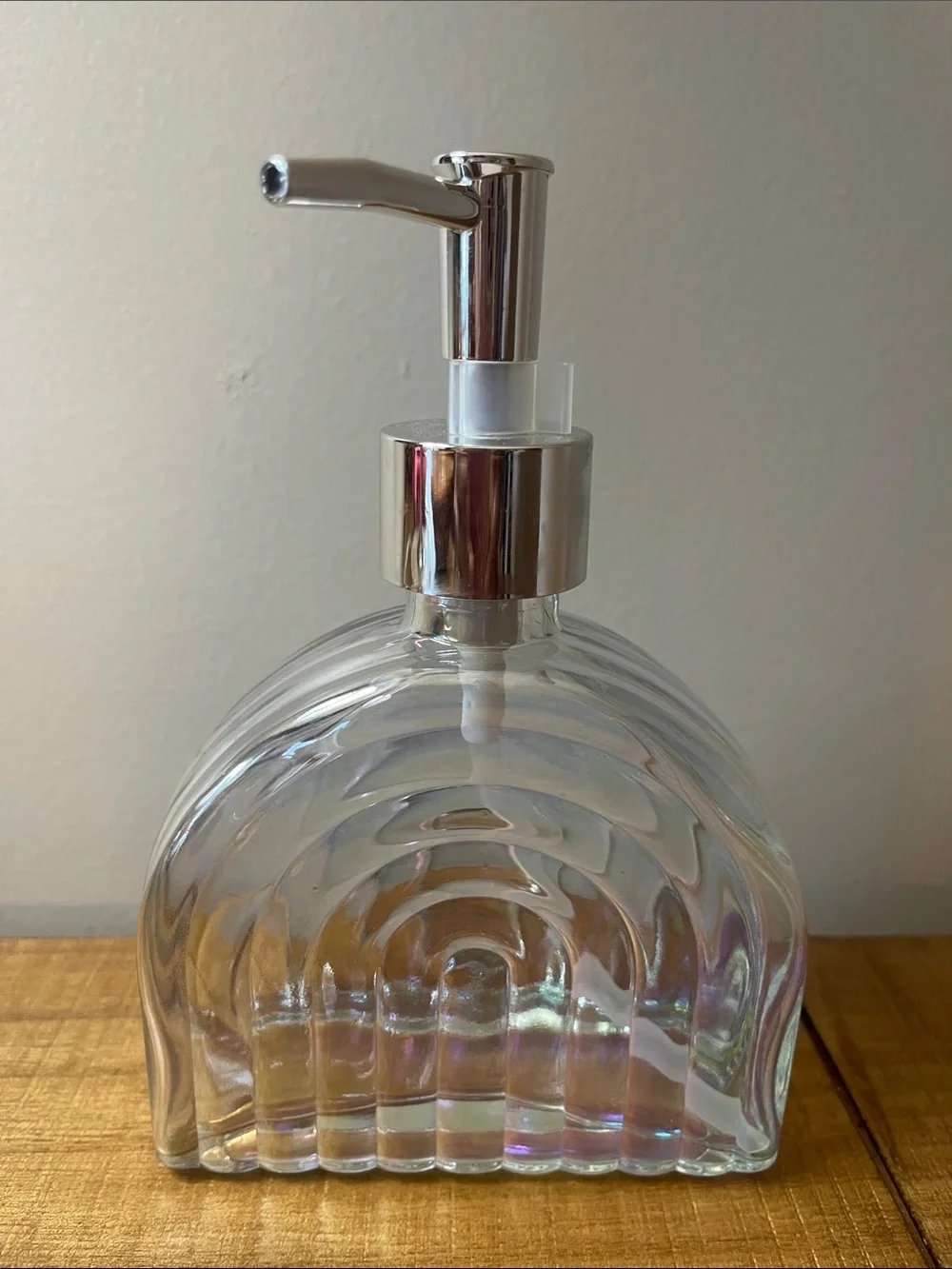 Iridescent Rainbow Glass Soap Dispenser with Chrome Pump